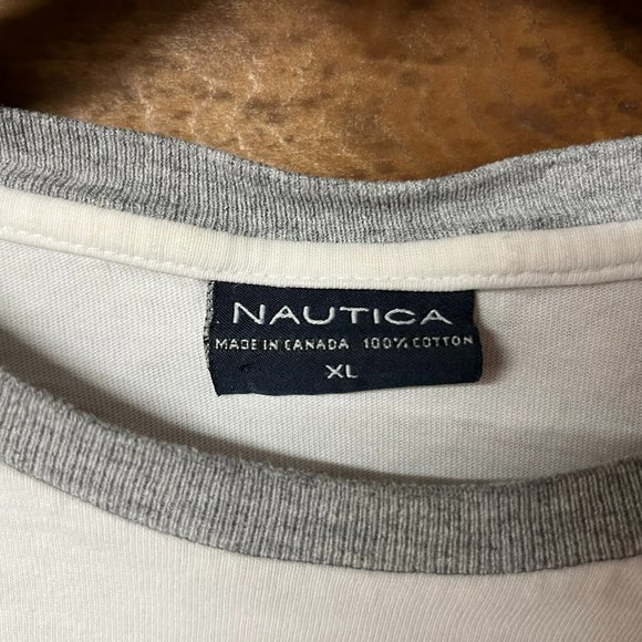 Men's T-shirt long sleeve Nautica Mirror Logo - Size XL - White & Gray - Picture 2 of 5